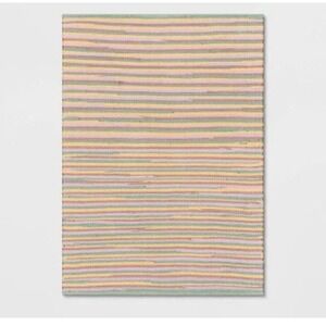 Room Essentials Rag Area‎ Rug Handmade Flat Pile Pink/Green/Yellow 4' x 5'6" New